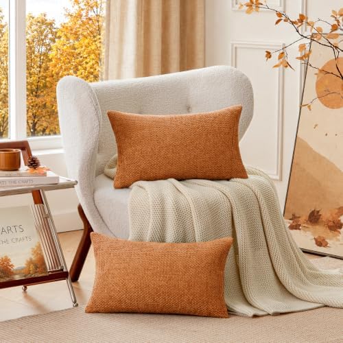 a moment Fall Orange Chenille Throw Pillow Covers 12x20 Inch Pack of 2 Modern - Image 2