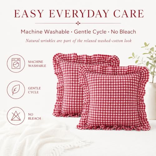 Gingham Throw Pillow Covers 18x18, Ruffle Trim - Image 7