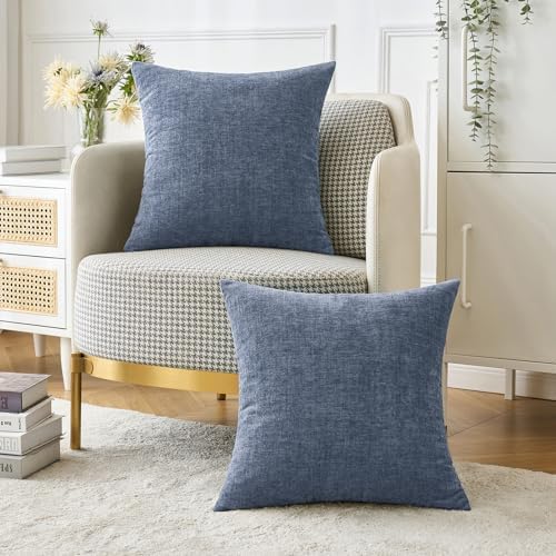 MIULEE Soft Chenille Throw Pillow Covers Dark Grey Blue 16x16 Pack of 2 - Image 5