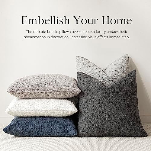 Foindtower Decorative Textured Boucle Throw Pillow Covers 24x24 Dark Grey - Image 6