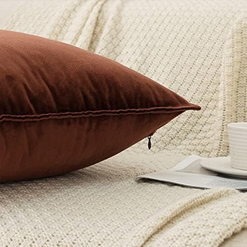 JIAHANNHA Velvet Brown Throw Pillow Covers 16”x16”Pack of 2 Soft Decorative - Image 4