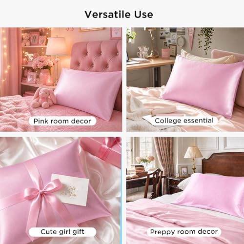 Bedsure Satin Pillowcase with Zipper, Similar to Silk Pillow Cases 2 Pack - Image 6