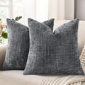 decorUhome Textured Chenille Throw Pillow Covers 24x24 Set of 2 Dark Grey by decorUhome