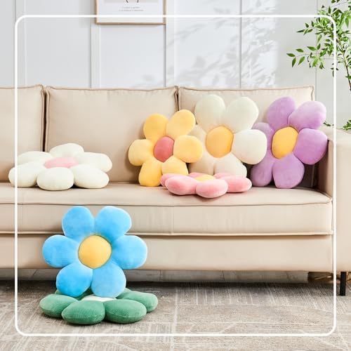 Kcvvcr White Pink Flower Pillow, 19.6" Cute Flower Shaped Floor Pillow - Image 5
