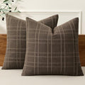 MIULEE Linen Plaid Pillow Covers Fall Decorative Euro 24x24 Dark Coffee by MIULEE