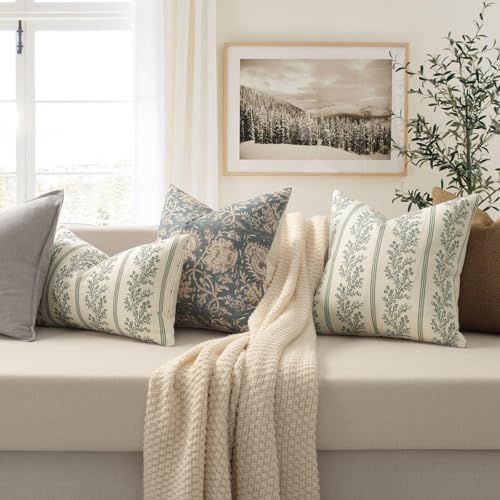 Vintage Throw Pillow Covers 18x18 Set of 2, Striped Floral Pillow Cover - Image 4