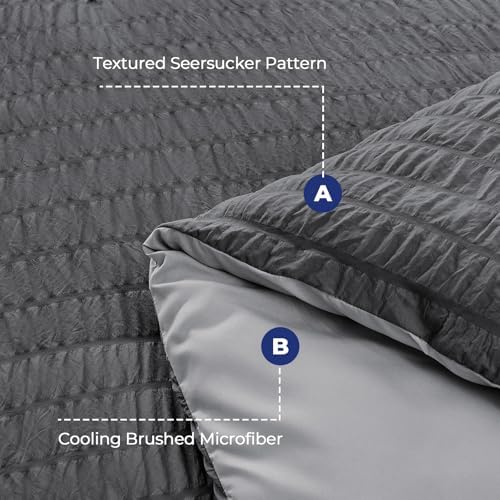 HYMOKEGE Dark Grey/Light Grey Oversized King Comforter Set Seersucker 7 Pieces - Image 4