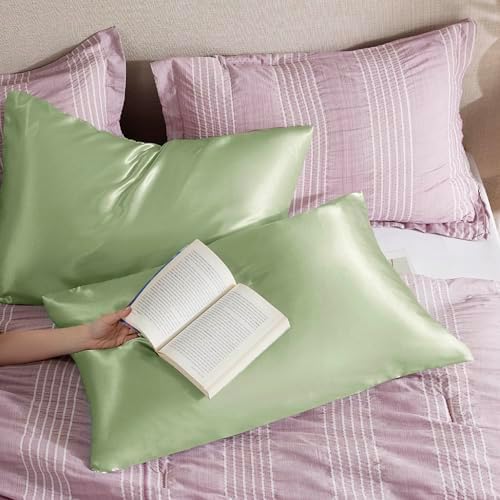 Bedsure Satin Pillowcase with Zipper, Similar to Silk Pillow Cases 2 Pack - Image 4