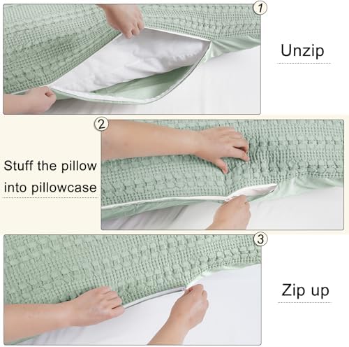 PHF Cotton Waffle Body Pillowcase 20" x 54", Mint Green, No Insert - Image 4