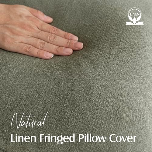 Foindtower Decorative Linen Fringe Throw Pillow Covers 20×20 Olive Green - Image 2