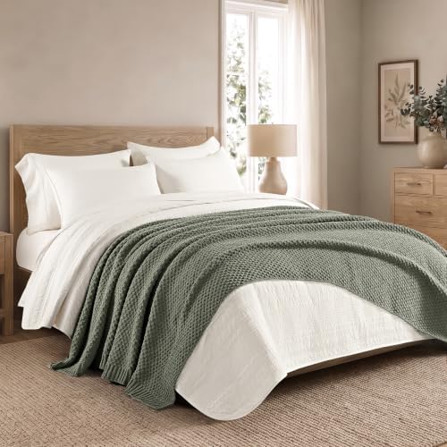 EVERGRACEHOME Chunky Chenille Knit Throw Blanket, Dried Thyme Green - Image 5