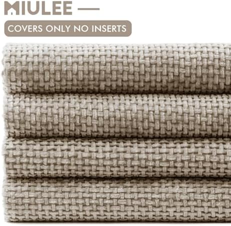 MIULEE Soft Decorative Chenille Pillow Covers Khaki 20x20 Pack of 4 - Image 6