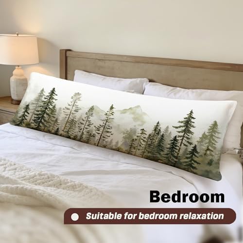 Watercolor Mountain Forest 20x54 Body Pillow Cover, Farmhouse Rustic Green - Image 4