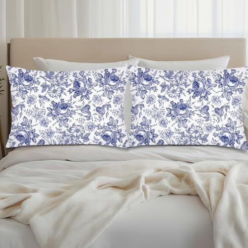 Blue and White Porcelain Floral Throw Pillow Cases Queen Size Set of 2 - Image 4