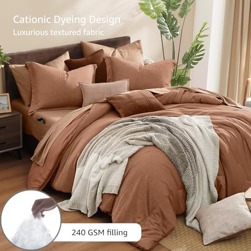 Monbix Queen Comforter Set 7 Pieces Autumn Leaf Bed in a Bag - Image 3