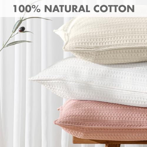 Decorative Waffle Throw Pillow Covers 20x20 Ivory 2 Pack - Image 3