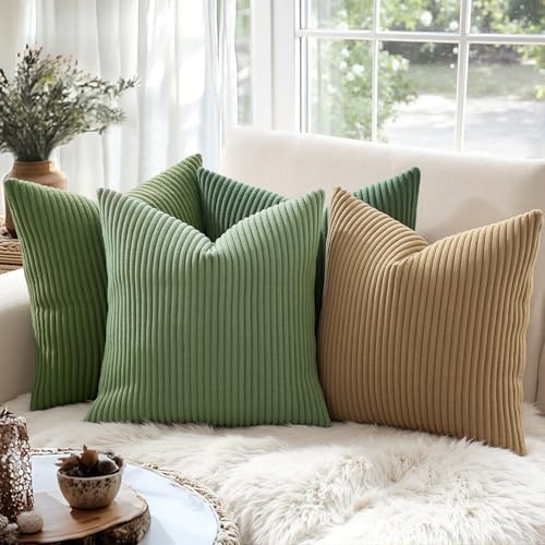 MIULEE Decorative Corduroy Throw Pillow Covers Set of 2 18x18 Moss Green - Image 3