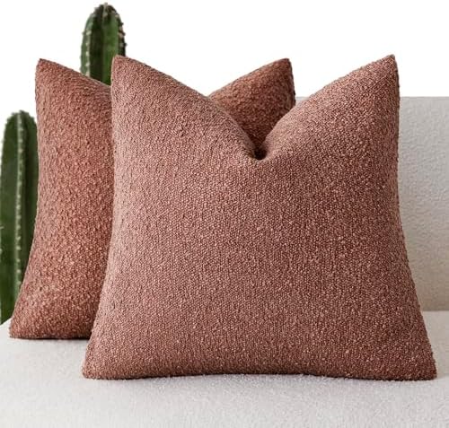 Foindtower Decorative Textured Boucle Throw Pillow Covers 16x16 Orange Red by Foindtower