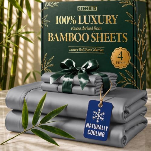 DECOLURE 100% Viscose Derived from Bamboo Sheets Twin Size, Luxury 4 Pc Set by DECOLURE