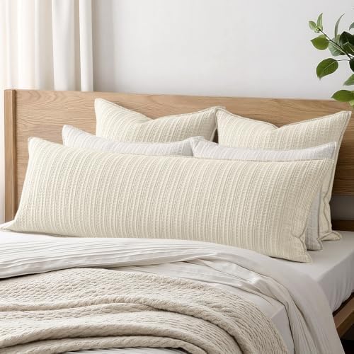 Decorative Waffle Lumbar Pillow Cover 14x36 Inch Ivory No Instert - Image 2