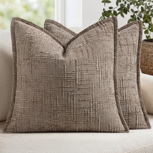 MIULEE Slubby Textured Decorative Euro Pillow Covers Taupe Grey 24x24 by MIULEE