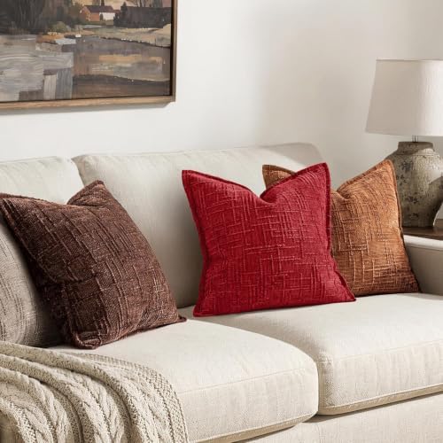 MIULEE Slubby Textured Decorative Throw Pillow Covers Red 18x18 - Image 4