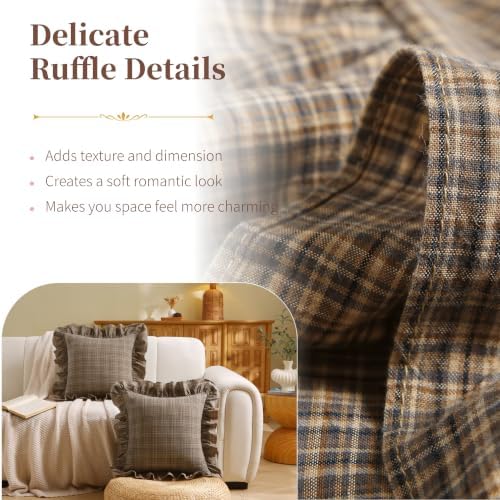Gingham Throw Pillow Covers 18x18, Ruffle Trim - Image 6