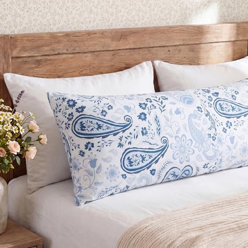 Bedorm 100% Cotton Body Pillow Cover 20 x 54 Body Pillow Case Blue Paisley - Image 2