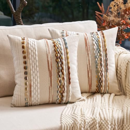 Aeckself Boho Throw Pillow Covers 18x18 Inch Set of 2, Farmhouse Decorative by AECKSELF