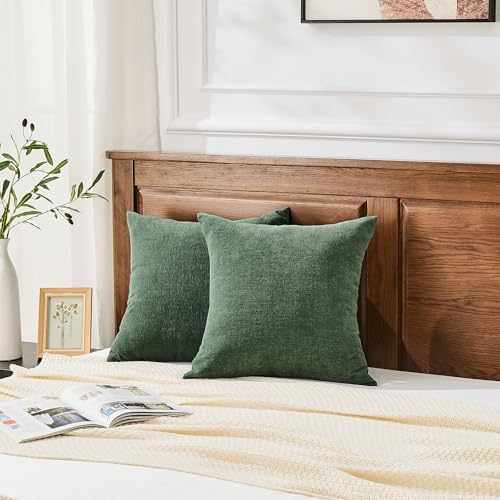 GAWAMAY Dark Green Chenille Throw Pillow Covers 20x20 Set of 2 - Image 4