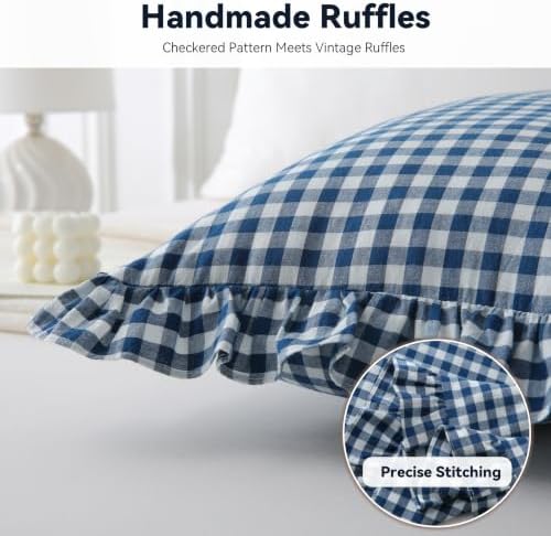 Gingham Lumbar Pillow Cover 36x14, Ruffle Trim, 1 Pack - Image 4