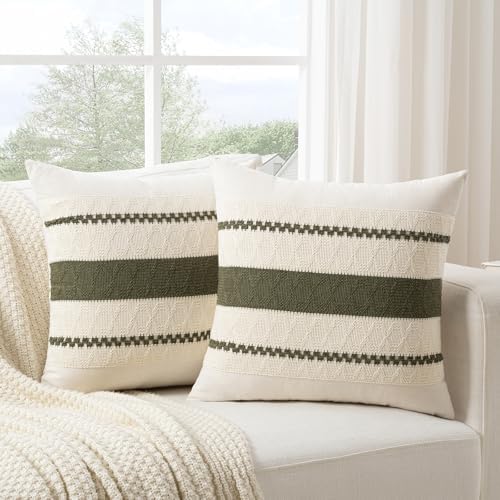 Fancy Homi Set of 2 Boho Olive Green Euro Decorative Throw Pillow Cover 26x26 by Fancy+Homi