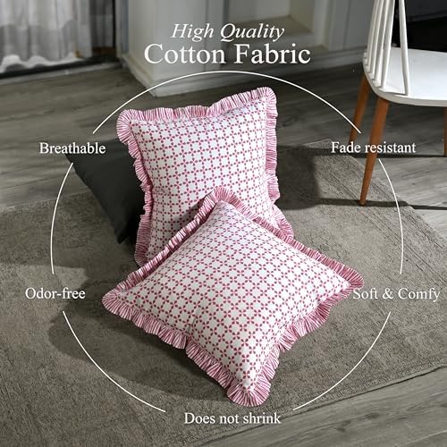 CPC Magenta Pink Hand Block Print 100% Cotton Ruffle Throw Pillow Cover 24x24 - Image 3