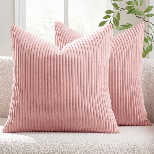 MIULEE Decorative Corduroy Throw Pillow Covers Set of 2 16x16 Pink by MIULEE
