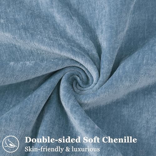 decorUhome Chenille Blue Grey Velvet Throw Pillow Covers 20x20 Set of 2 - Image 2