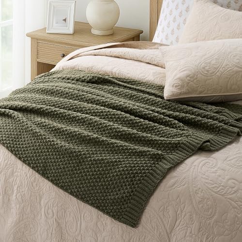 EVERGRACEHOME Chunky Chenille Knit Throw Blanket, 60 x 80, Olive Green - Image 4