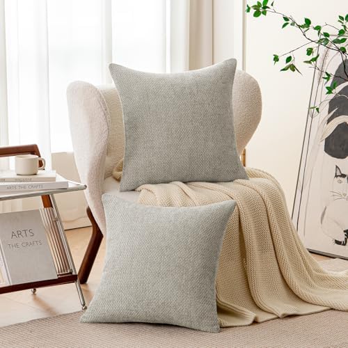 a moment Grey-Beige Chenille Throw Pillow Covers 22x22 Inch Pack of 2 Modern - Image 2