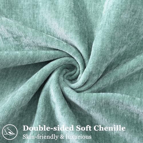 decorUhome Chenille Aqua Haze Velvet Throw Pillow Covers 16x16 Set of 2 - Image 2