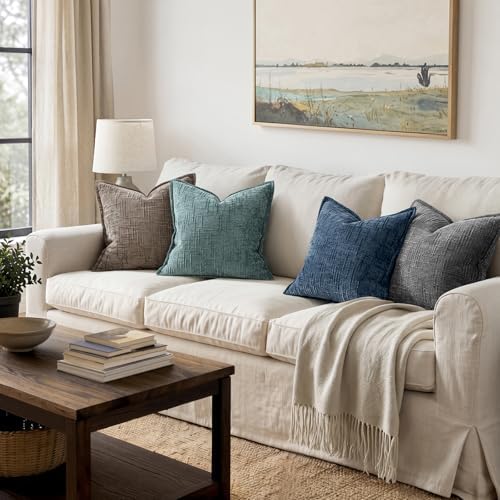 MIULEE Slubby Textured Decorative Throw Pillow Covers Navy Blue 18x18 - Image 6