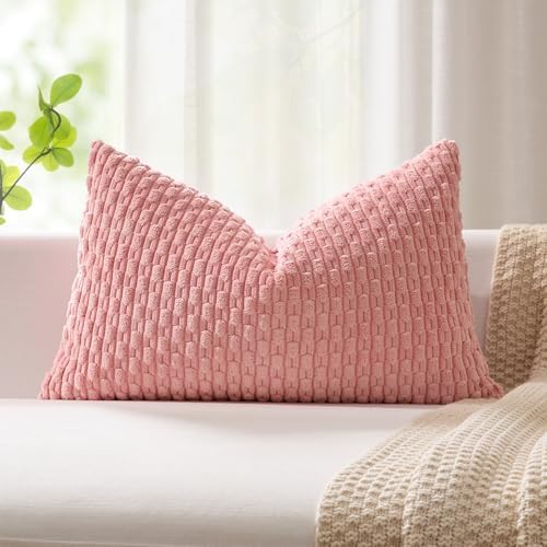 Kevin Textile Soft Corduroy 14"x24" Lumbar Pillow Cover 1 Pack, Dark Pink by KevinTextile