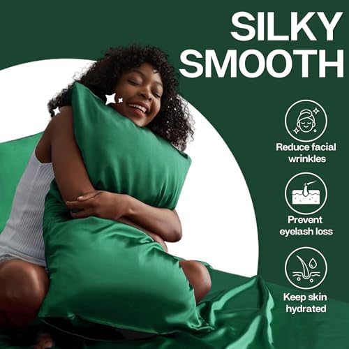 MR&HM Satin Pillowcase 2 Pack, Standard Size 20"x26", Dark Green - Image 3