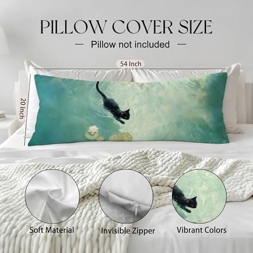 Black Cat Art Painting 20x54 Body Pillow Cover, Aesthetic Cats Decor Long Body - Image 2