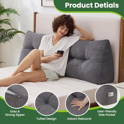 Headboard Pillow Queen, Triangle Bed Wedge Pillow - Image 5