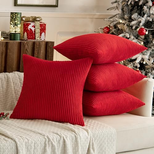 MIULEE Soft Corduroy Decorative Throw Pillow Covers Christmas Red 16x16 - Image 3