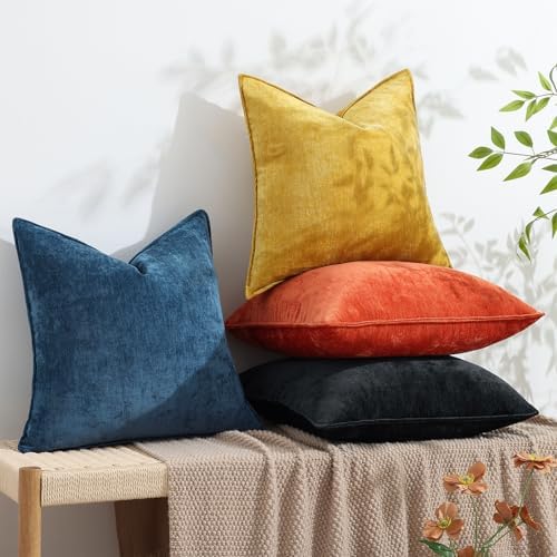 decorUhome Chenille Black Velvet Throw Pillow Covers 16x16 Set of 2 - Image 4