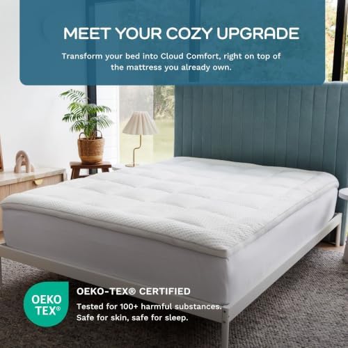 Olive + Crate Bamboo Mattress Topper, Queen Size Pillow Top Pad - Image 2