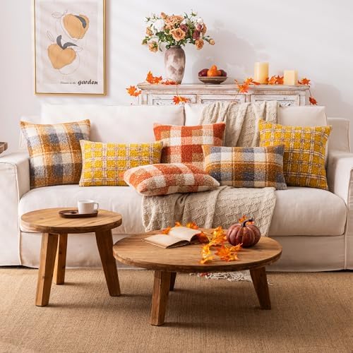 AQOTHES Plaid Fall Throw Pillow Covers Orange 24x24 Inch Set of 2 - Image 5