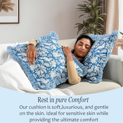 CPC Block Print Ruffle Throw Pillow Cover Blue Sapphire 18"x18" - Image 5