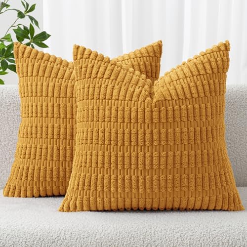 MIULEE Corduroy Decorative Throw Pillow Covers 18x18 Gold Yellow Pack of 2 by MIULEE