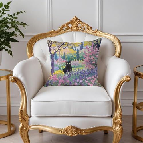 Spring Garden Black Cat Pillow Covers 18x18, Cats Lovers Lady Gifts, Cat Mom - Image 2